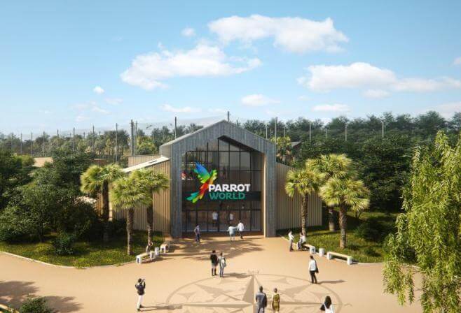 Parvis du parc animalier immersif Parrot World