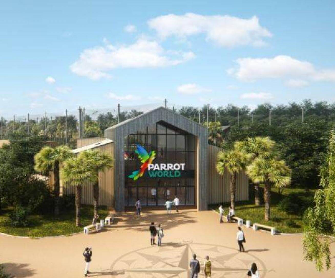 Parvis du parc animalier immersif Parrot World